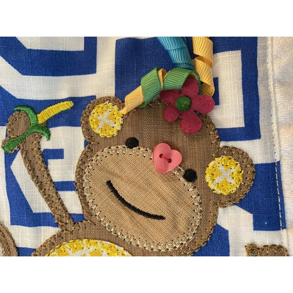 Mud Pie monkey burp cloth nwt embroidered ribbon gift baby shower
